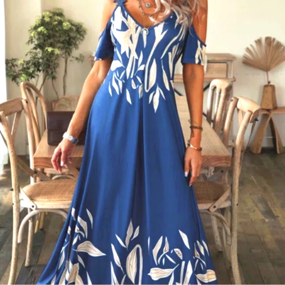 NWT Blue Maxi dress with floral straps